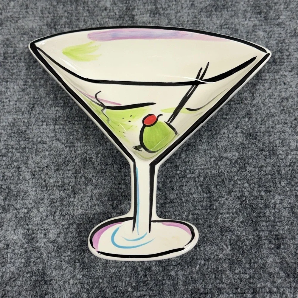 Clay Art Martini Glass Shaped Serving Bowl White Ceramic Olive Barware Dish